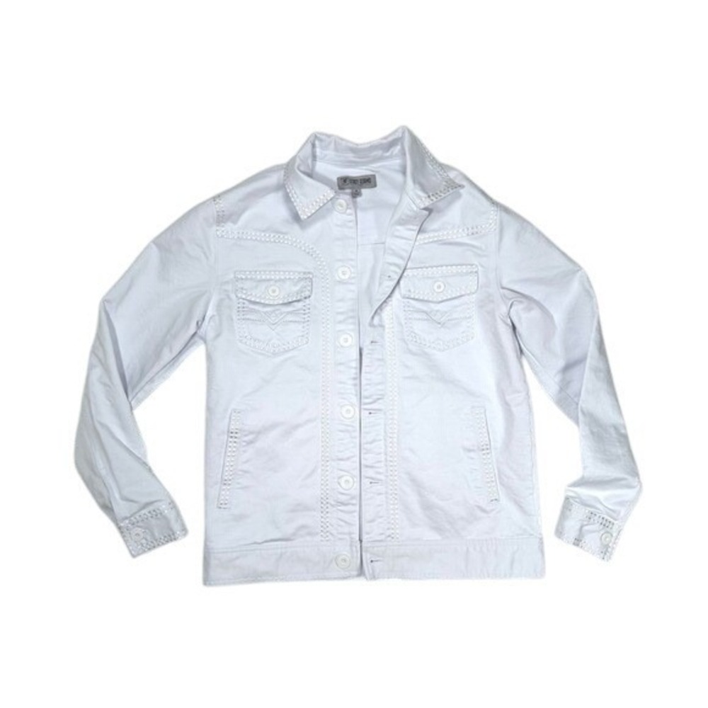 Stacy Adams Mens White Embellished Embroidered Button Down Jacket Size Medium